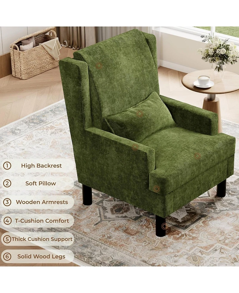 gaomon Upholstered Wingback Accent Chair, Modern Reading Armchair for Living Room