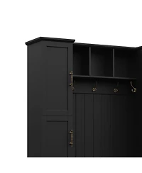 Streamdale Furniture Farmhouse Hall Tree with 4 Side Cabinets, Bench, and Coat Rack