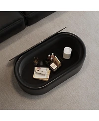 Streamdale Furniture 33.46" Oval Hidden Storage Coffee Table with Tempered Glass and Leather Top