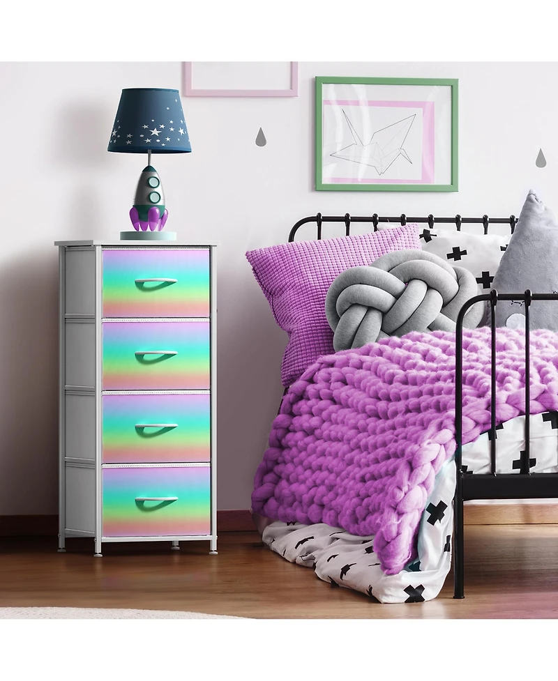 Sorbus 4 Drawers Chest Nightstand - Storage for Closet, Home, College Dorm Features Steel Frame, Wood Top, & Fabric Bins