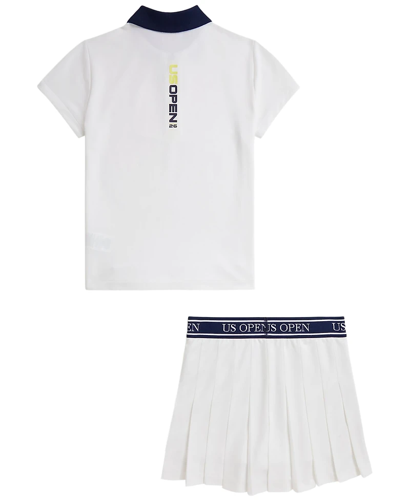 Polo Ralph Lauren Girls' 7-16 Us Open Short-Sleeve Shirt and Pleated Skirt, 2-Piece Set