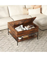 Streamdale Furniture Farmhouse Flip Top Coffee Table with Hidden Storage - 31.5" Rustic Wood