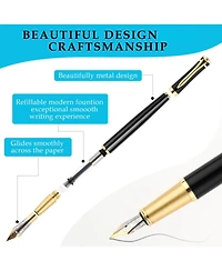 Danrong Luxury Metal Fountain Pen Set 0.5mm Fine Nib 6 Black Ink Cartridges Smooth Writing Gift for Business Office Journaling