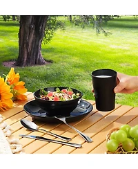 Piscifun Portable Camping Travelware Set Plastic Plates Cups Stainless Steel Cutlery Mess Kit