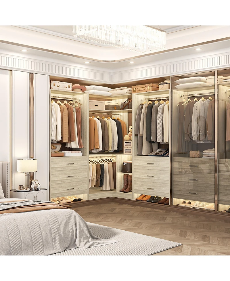 Aheaplus 48-In Closet Organizer System with Wooden Drawers and Hanging Rods