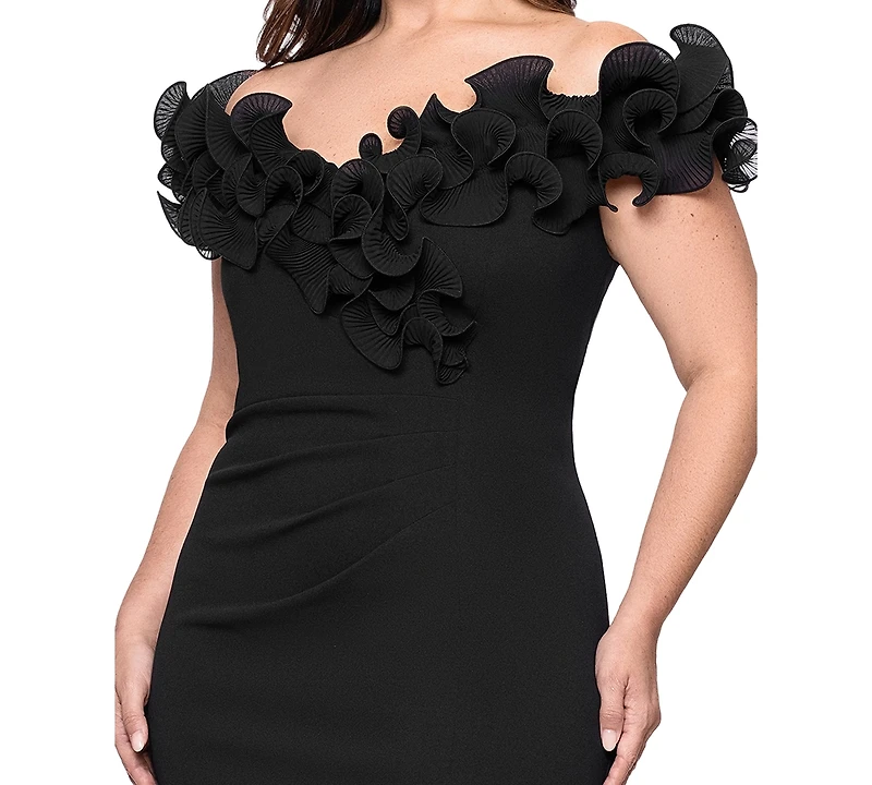 Xscape Plus Ruffled Side-Slit Evening Gown