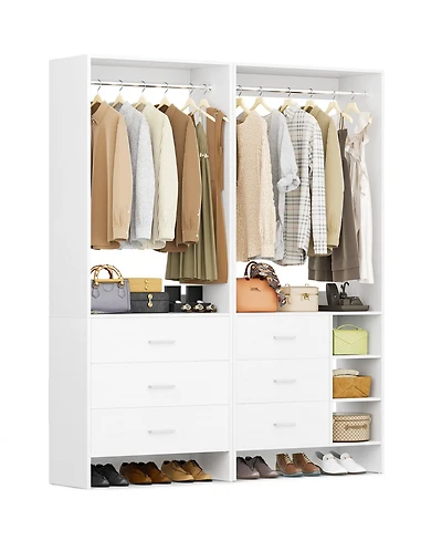 Aheaplus 54-In Closet System Set with Wood Drawers and Hanging Rods