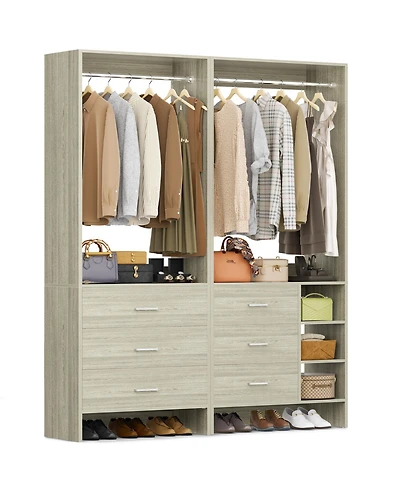 Aheaplus 54-In Closet System Set with Wood Drawers and Hanging Rods