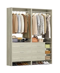Aheaplus 54-In Closet System Set with Wood Drawers and Hanging Rods