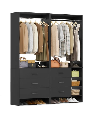 Aheaplus 54-In Closet System Set with Wood Drawers and Hanging Rods