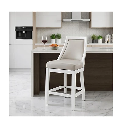 HomeRoots 26" Faux Leather and Solid Wood Counter Height Swivel Bar Chair