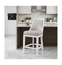 HomeRoots 26" Faux Leather and Solid Wood Counter Height Swivel Bar Chair