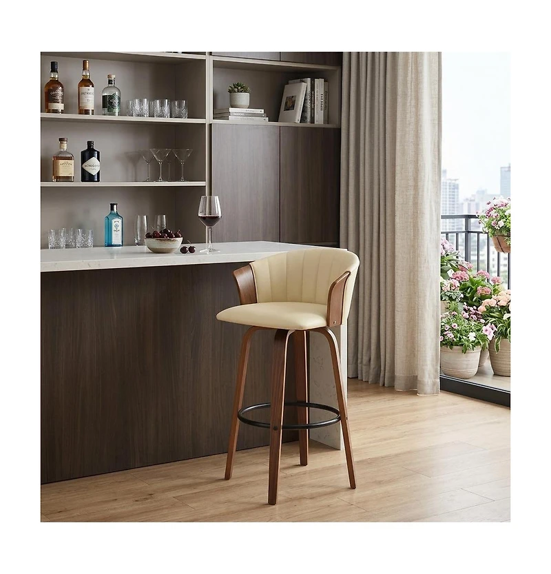 HomeRoots 30" Faux Leather Swivel Bar Height Bar Chair