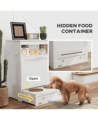 Ruie Pet Feeder Station Storage Cabinet with Raised Dog Bowls and Hooks
