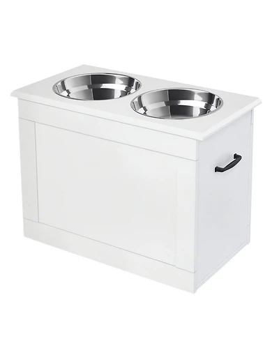 Ruie Raised Pet Feeding Station with Stainless Steel Bowls and Storage Base