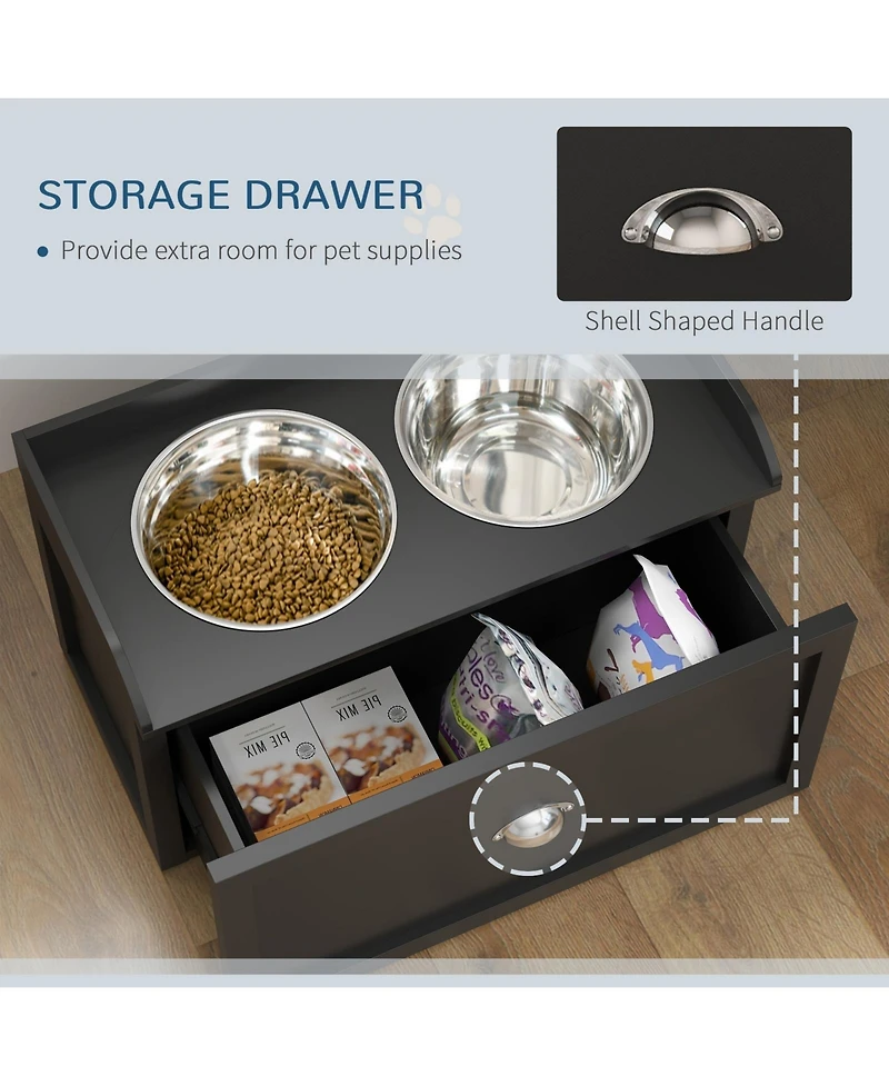 Ruie Modern Elevated Dog Feeding Station with Sliding Storage Drawer