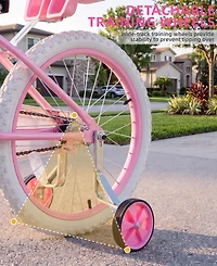 Sugift Kids Girls Bicycle with Front Basket, Doll Seat and Training Wheels