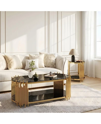 Streamdale Furniture Modern Luxury 2-Piece Glass Nesting Coffee and Side Table Set