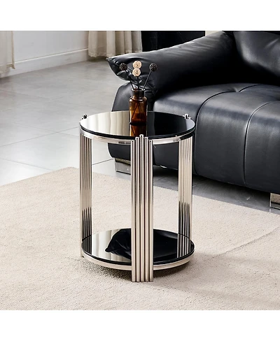 Streamdale Furniture Modern Round 2-Tier Tempered Glass and Stainless Steel End Table
