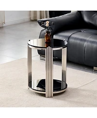 Streamdale Furniture Modern Round 2-Tier Tempered Glass and Stainless Steel End Table