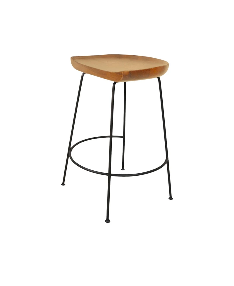 HomeRoots Set of Two 25" Solid Wood and Steel Backless Counter Height Bar Chairs