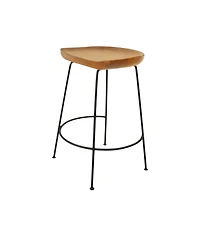 HomeRoots Set of Two 25" Solid Wood and Steel Backless Counter Height Bar Chairs