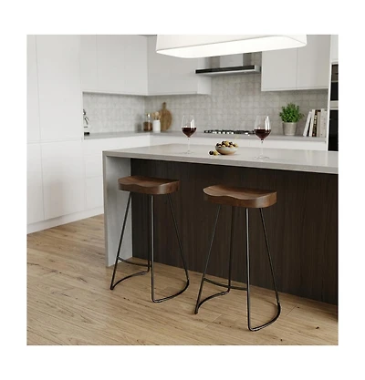 HomeRoots Set of Two 25" Solid Wood and Steel Backless Counter Height Bar Chairs