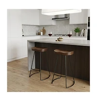 HomeRoots Set of Two 25" Solid Wood and Steel Backless Counter Height Bar Chairs