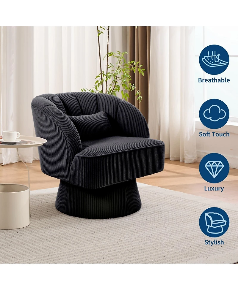 homfan 360degree(s) Swivel Barrel Chair Set of 2, Ultra-Plush Corduroy Seat with Cloud-Like Padding and Striped Backrest, Round Armchair