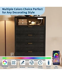 homfan 4 Drawers Dresser 28" Wooden Unit with Led and Charging, Fluted Night Stand Handle, Modern Dressers for Closet, Living Room, Hallway