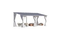 Aecojoy 20' x 8'Wall Mounted Hardtop Gazebo Lean to Metal Pergola with Curtains Netting Patio