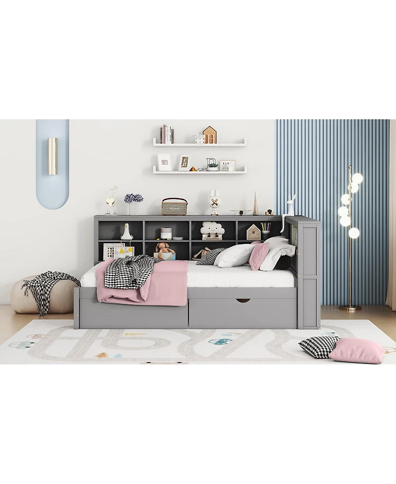 Streamdale Furniture Wooden Full Size Daybed with 2 Drawers, Storage Shelf, and Usb Ports