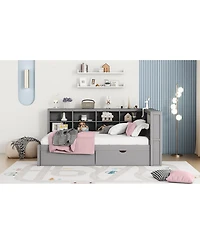 Streamdale Furniture Wooden Full Size Daybed with 2 Drawers, Storage Shelf, and Usb Ports