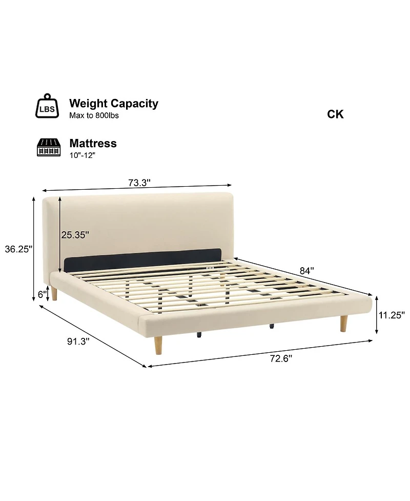 Streamdale Furniture Chunky Cal-King Bed Frame, Solid Rubberwood Legs, 800lbs Capacity
