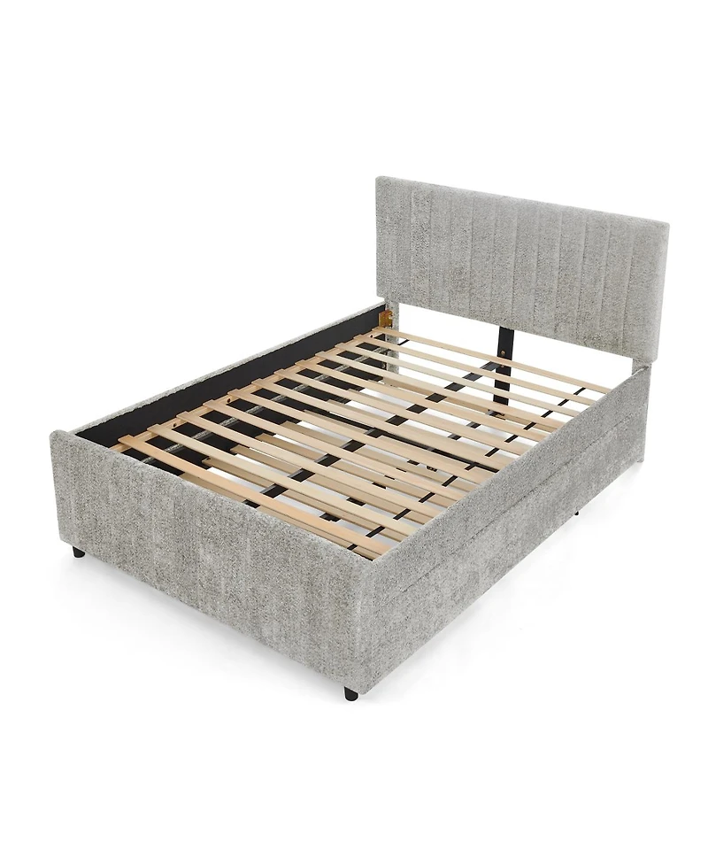Streamdale Furniture Full Size Vertical Striped Upholstered Pull-out Trundle Bed