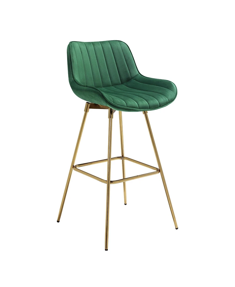 HomeRoots Set of Two 29" Velvet and Metal Low Back Bar Height Swivel Bar Chairs