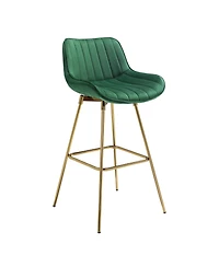 HomeRoots Set of Two 29" Velvet and Metal Low Back Bar Height Swivel Bar Chairs
