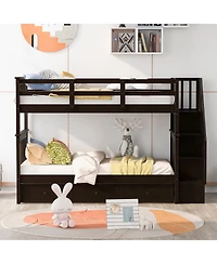 Streamdale Furniture Twin-Over-Twin Stairway Bunk Bed with Three Drawers - Espresso