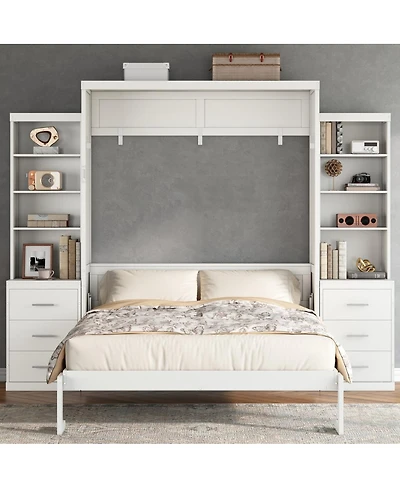 Streamdale Furniture Queen Size Murphy Bed with Storage Shelves and Drawers