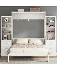 Streamdale Furniture Queen Size Murphy Bed with Storage Shelves and Drawers