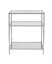 HomeRoots 27" Silver Mirrored Glass And Iron End Table With Shelf
