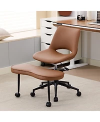 homfan Ergonomic Cross Legged Lounge Chair, Pu Leather Adjustable Height Swivel Chair with Lumbar Support for Meditation or Yoga