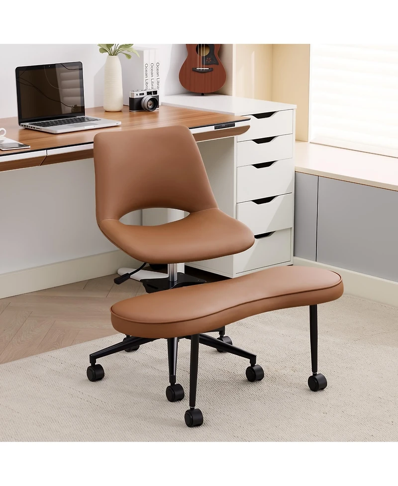 homfan Ergonomic Cross Legged Lounge Chair, Pu Leather Adjustable Height Swivel Chair with Lumbar Support for Meditation or Yoga