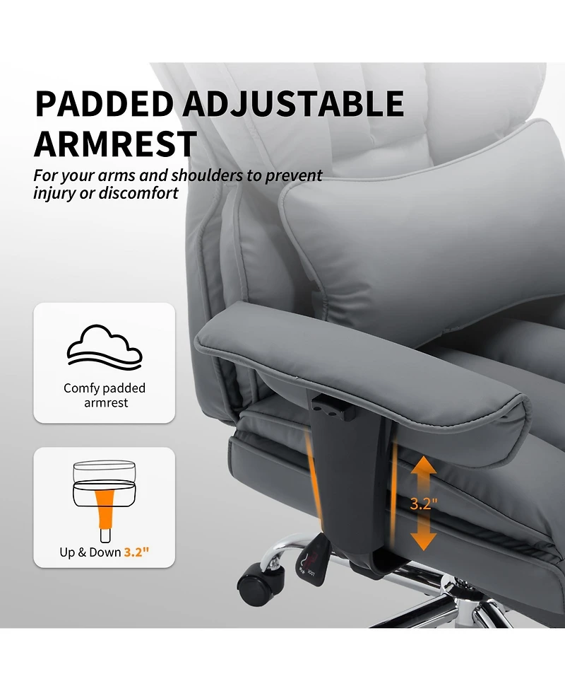 homfan Big and Tall Ergonomic Office Chair with High-Back Pu Leather, Lumbar Support, Adjustable Recline and Footrest