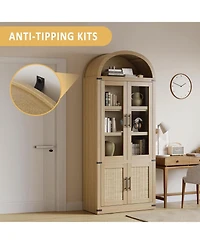 homfan 71" Arched Bookshelf with Glass Doors 5-Tier Modern Bookcase with Shelves, Farmhouse Storage Cabinet for Living Room and Office