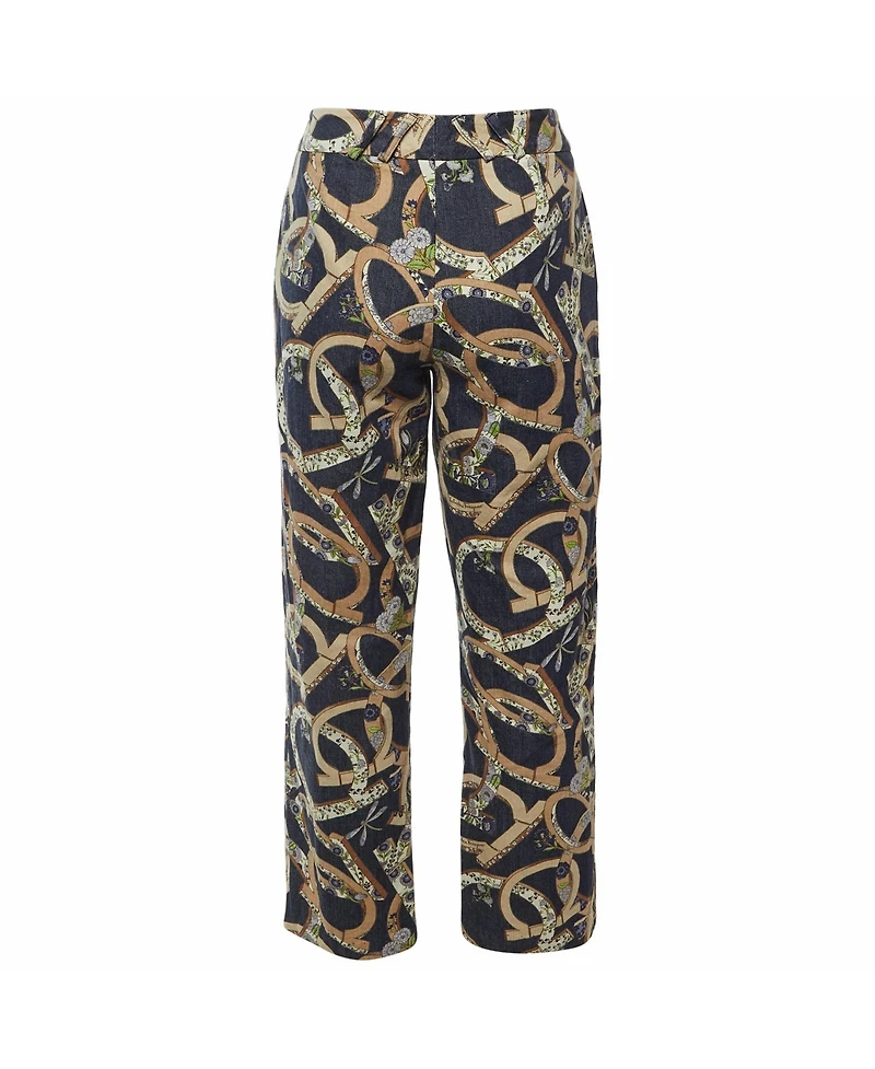 Pre-Owned Salvatore Ferragamo Women's Floral Gancini Print Denim Straight Jeans