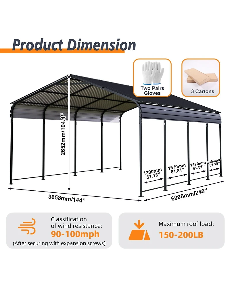 Clihome Heavy Duty Metal Carport With Galvanized Steel Roof