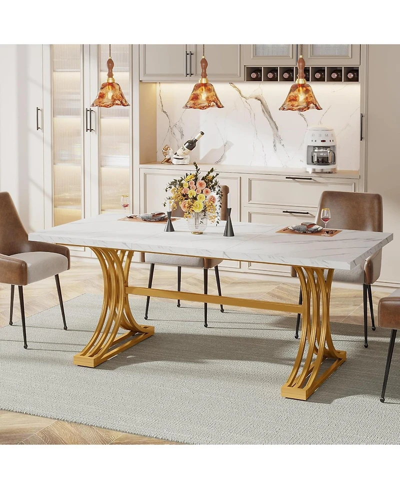 Tribesigns 63' Dinning Table,for 4-6,Luxrious Design,Faux Marble Tabletop,Sleek Metal Legs,Ideal for Kitchens.No chairs attached