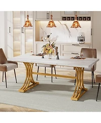 Tribesigns 63' Dinning Table,for 4-6,Luxrious Design,Faux Marble Tabletop,Sleek Metal Legs,Ideal for Kitchens.No chairs attached