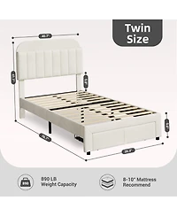 homfan 2 Sets Twin Upholstered Platform Bed Set, Bookcase Headboard with Large Storage Drawer, No Box Spring Required, Easy Assembly
